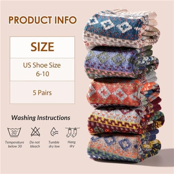 Wool Socks for Women - 5 Pairs Soft Cozy Knit Womens Wool Socks, Winter Warm - Picture 6 of 7